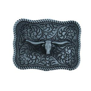 Men Buckle Silver Metal Bull Western Fashion Filigree Texas Long Horn TX Cow